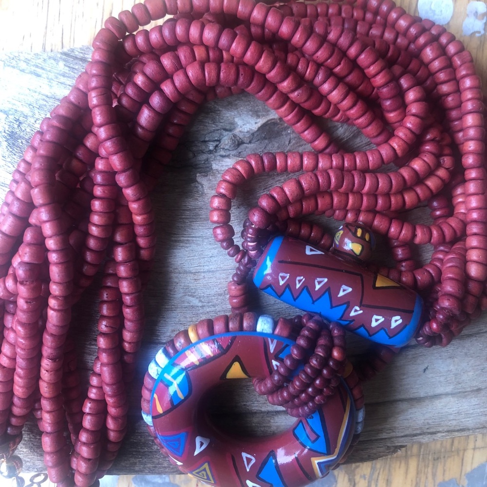 BOHO TRIBAL ETHNIC VINTAGE BEADED NECKLACE wooden
